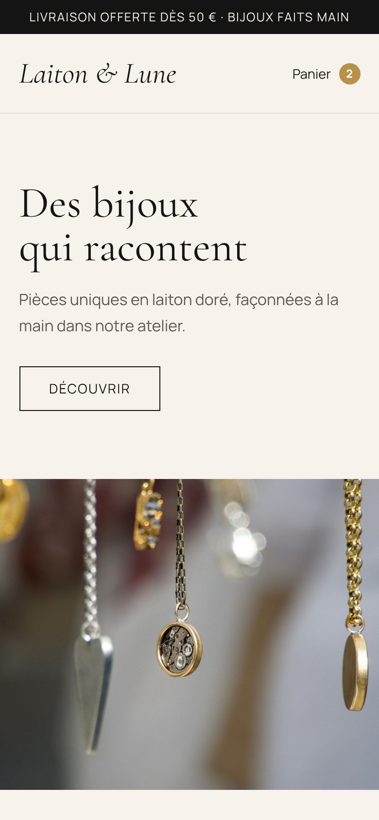 Aperçu téléphone du site Laiton & Lune