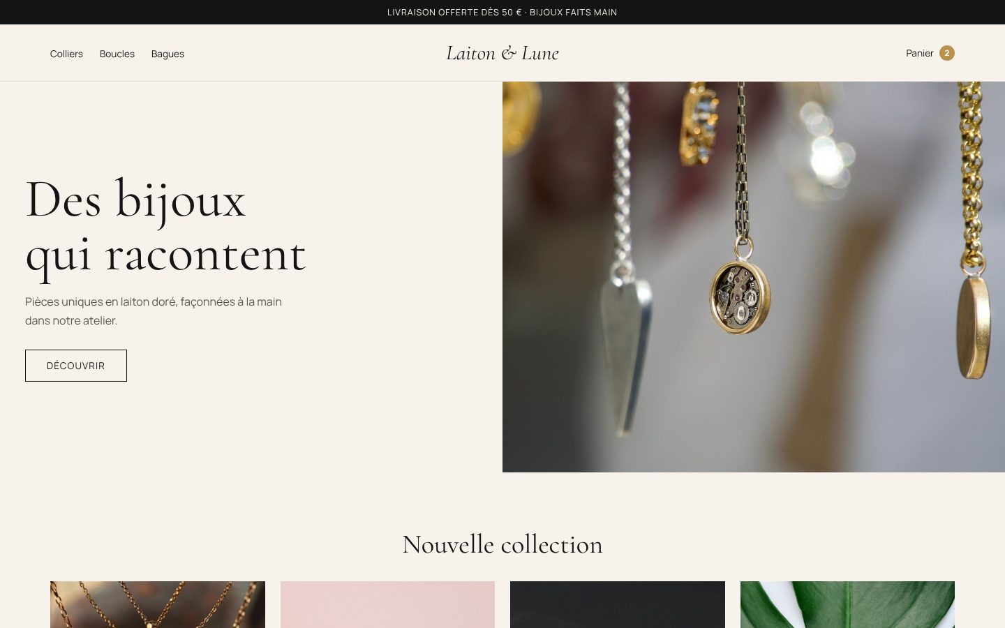 Démonstration : boutique de bijoux Laiton & Lune