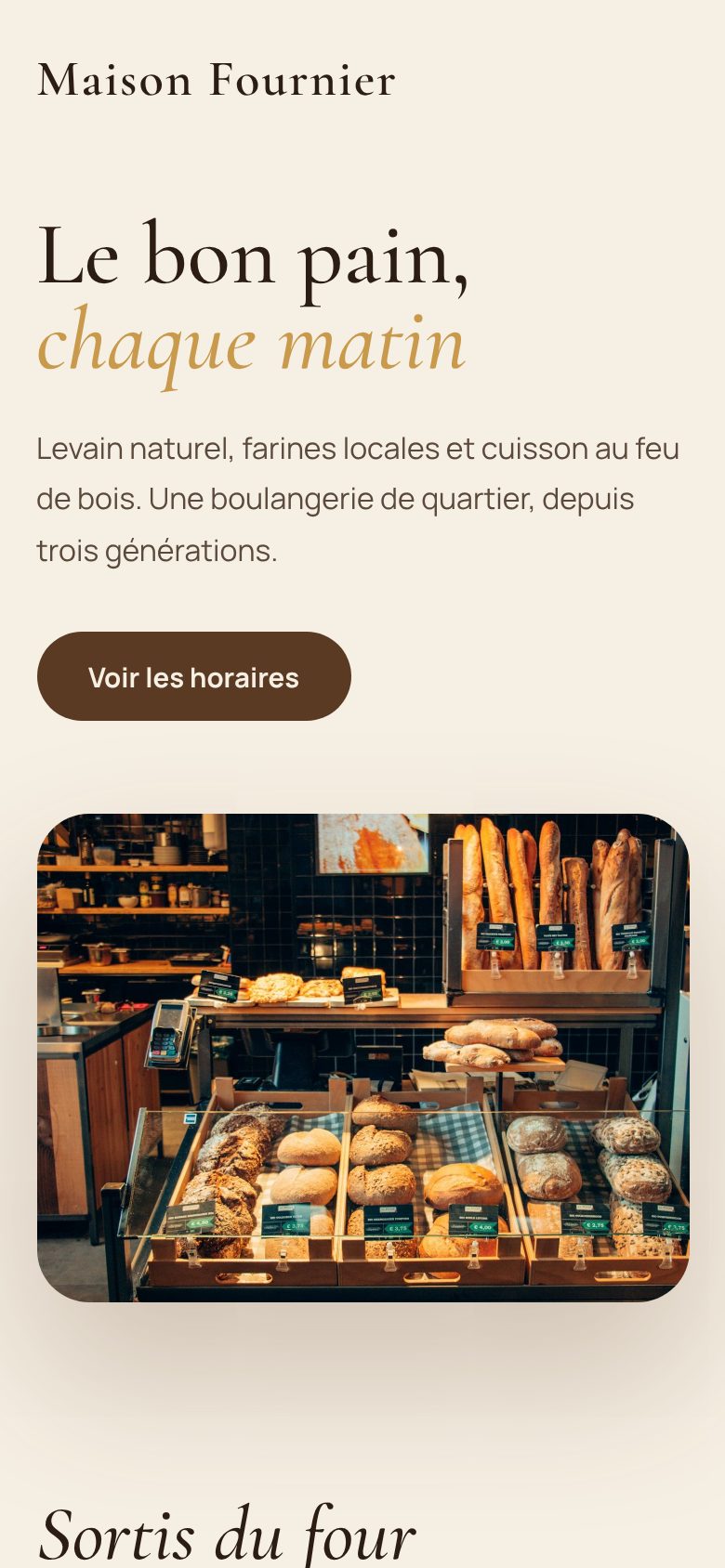 Démonstration : site de boulangerie sur téléphone